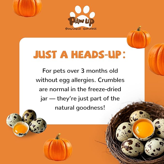 PAWUP Freeze Dried Cat & Dog Treats, Natural Quail Egg Yolk, High Fiber Pumpkin Added, High-Protein Pet Snacks for Coat & Gut Health, 3.5 oz