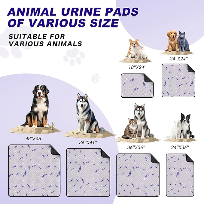 WanpeeGoo Washable Pee Pads for Dogs, 2Pack Reusable Puppy Pads, Super Absorbent & Leakproof Dog Pads, Anti-Slip Dog Pee Pads for Puppy Training & Incontinence, Feather Pattern 36"x36"