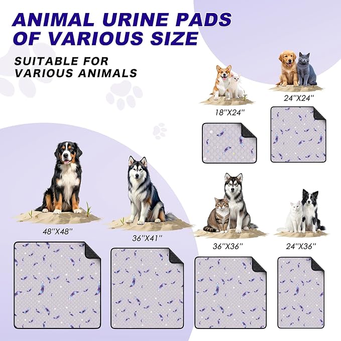 WanpeeGoo Washable Pee Pads for Dogs, 2Pack Reusable Puppy Pads, Super Absorbent & Leakproof Dog Pads, Anti-Slip Dog Pee Pads for Puppy Training & Incontinence, Feather Pattern 24"x24"