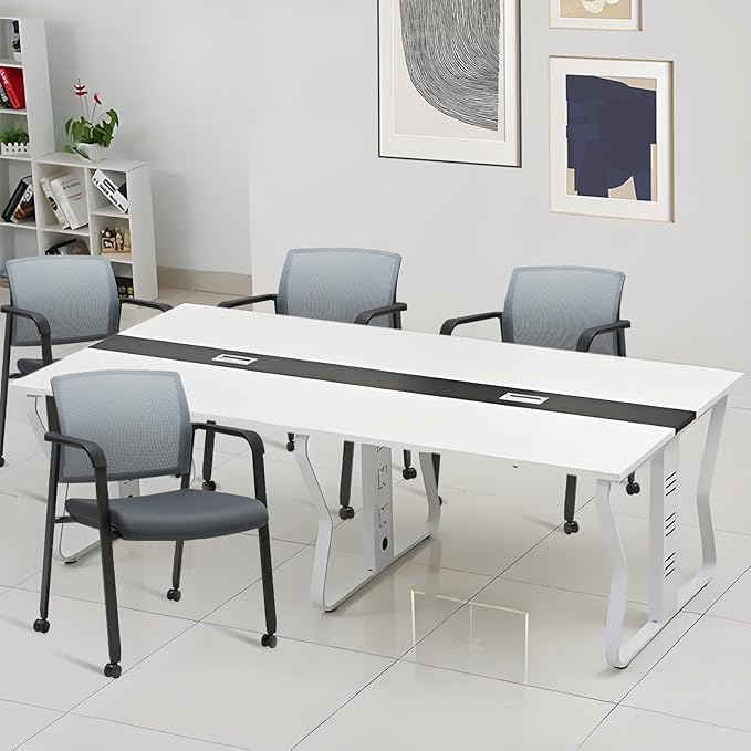 CLATINA Grey Waiting Room Chair with Wheels Mesh Back Stacking Arm Chairs with Upholstered Fabric Seat and Ergonomic Lumbar Support for Office School Church Guest Reception