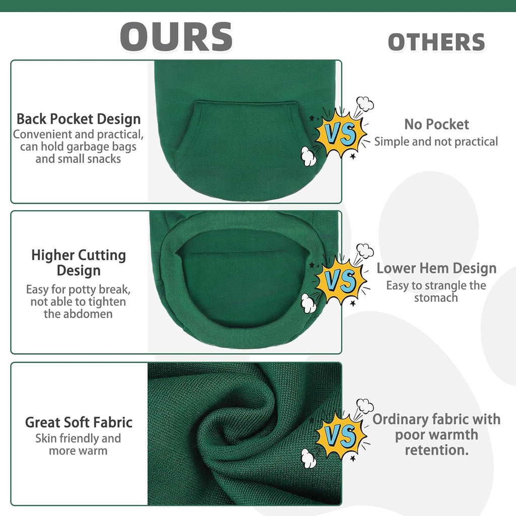KOOLTAIL Basic Dog Hoodie - Soft & Warm Dog Hoodie Sweater with Leash Hole and Pocket, Dog Winter Coat, Cold Weather Clothes Sweatshirt for Small Medium Large Dogs Puppy Cat Boys Girls Deep Green XL