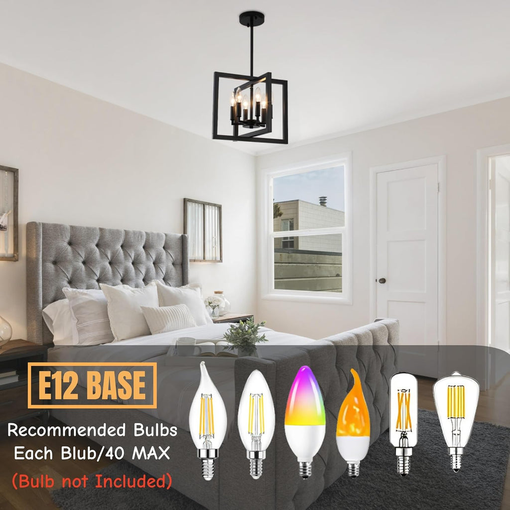 ANKYLHUA Small Black Chandelier,6-Lights Ceiling Light Fixture E12,Adjustable Hight Pendant Lights Kitchen Island,Chandeliers for Dining Room Bedroom,Entryway,Foyer