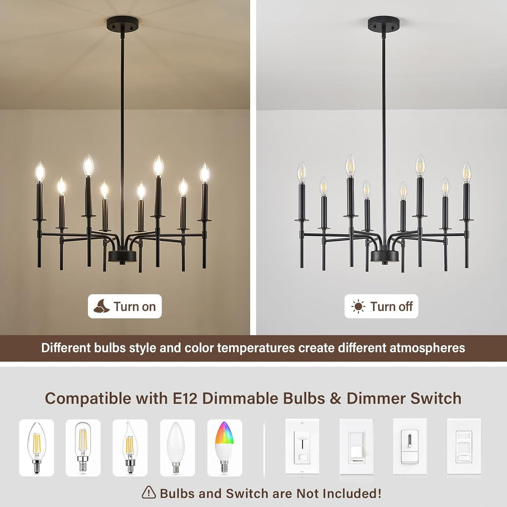 8 Light Black Chandelier Light Fixture, Modern Farmhouse Chandeliers for Dining Room Light Fixture, Metal Candle Pendant Chandelier for Foyer Entryway Stairs Living Room Bedroom Kitchen