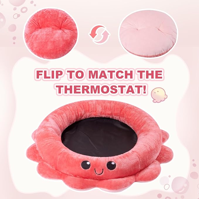 Cute Calming Dog Beds Clearance for Medium Small Dogs, Anxiety Bolster Dog Bed with Octopus Shape, Pink, Red, Boho, Round Pet Bed Cat with Removable Cushion