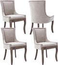 Farmhouse Dining Chairs Set of 4, Upholstered Fabric Dining Room Accent Chairs with Wood Legs & Bronze Nailhead, High Wingback Kitchen Chairs for Living Room Hotel Apartment, Beige