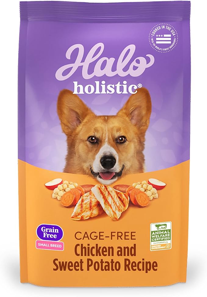 Halo Holistic Small Breed Dog Food, Cage Free Chicken & Sweet Potato Recipe, Grain Free Dry Dog Food, Complete Digestive Health, 3.5 lb Bag