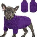 Queenmore Small Dog Pullover Sweater, Cold Weather Cable Knitwear, Classic Turtleneck Thick Warm Clothes for Chihuahua, Bulldog, Dachshund, Pug (Purple, Large)