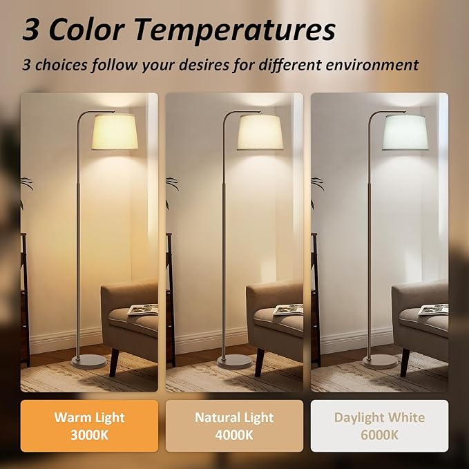 AKASUKI Floor Lamp for Living Room with 3 Color Temperatures, Foot Switch Standing Lamps for Living Room, Bedroom, Office, Arc Mordern Floor Lamp with 9W LED Bulb Included