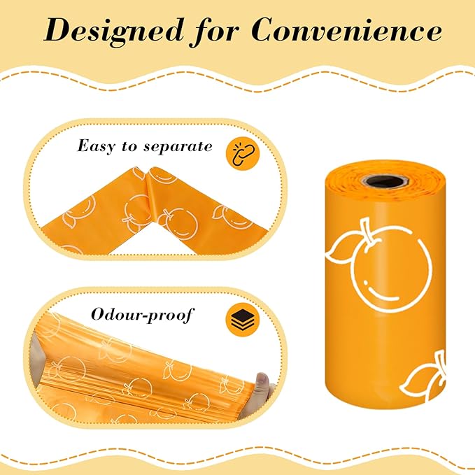Citrus Scented Dog Poop Bags - 630 counts Orange Pet Waste Bags with Dispensers, Extra Large 13x9 Inch Leak-Proof Fragrance Bags for Dogs Walking and Cat Litter