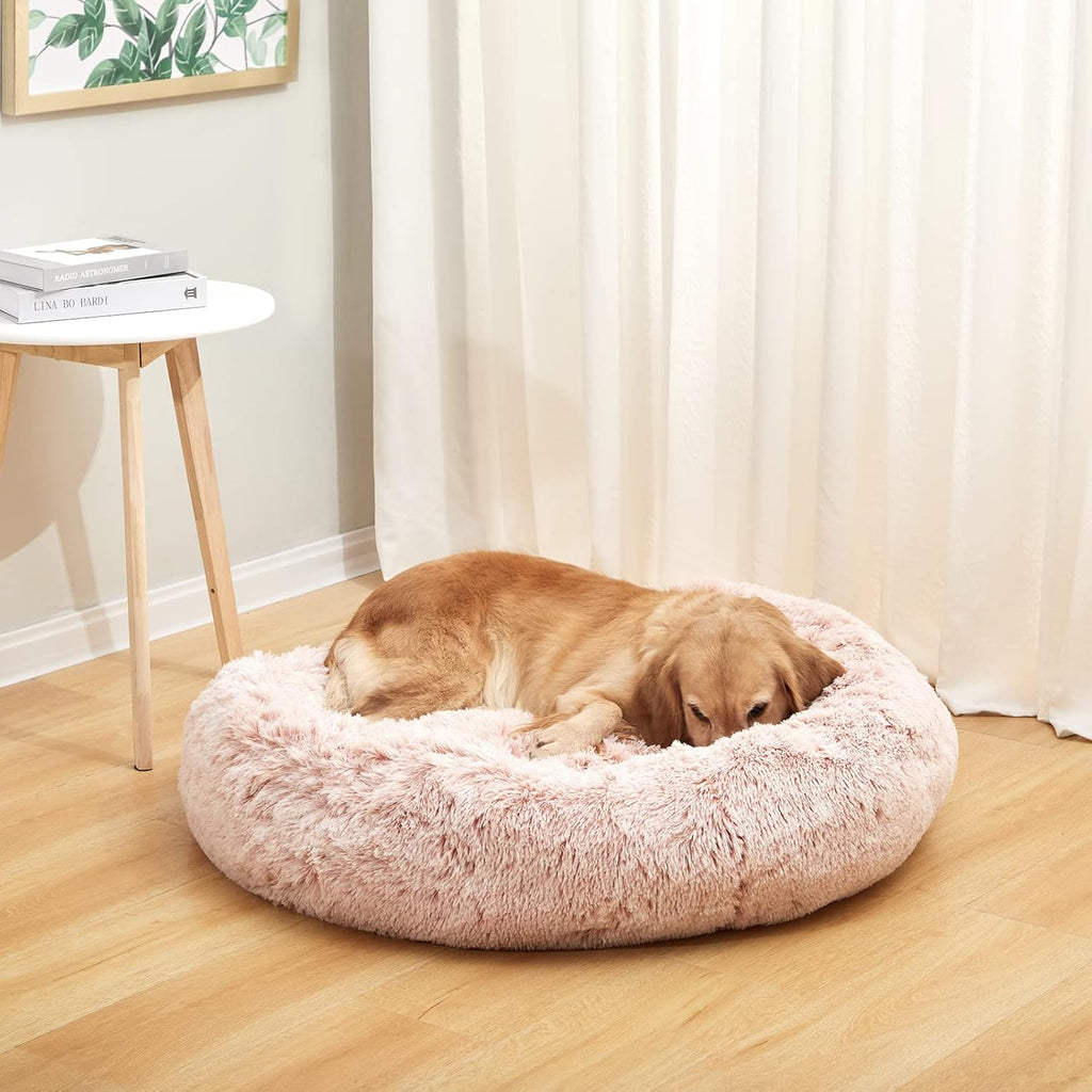 Bedfolks Calming Donut Dog Bed - 36" Round, Fluffy, Anti-Anxiety, Machine Washable Pet Bed (Pink, Large)