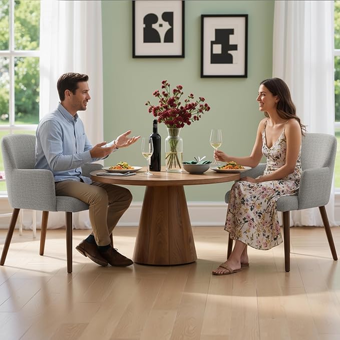 Upholstered Dining Chairs Set of 4, Modern Kitchen Chairs with Back and Curved Armrest, Fabric Side Dining Room Chairs with Wood Legs for Kitchen Dining Room Restaurant, Grey