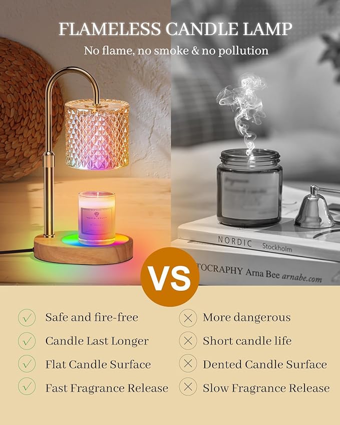 Candle Warmer Lamp with 7 LED Color Changing, Timer Dimmer Height Adjustable, Candle Warmer with RGB Model Home Decor for Mom, Wife, Lover, Friend