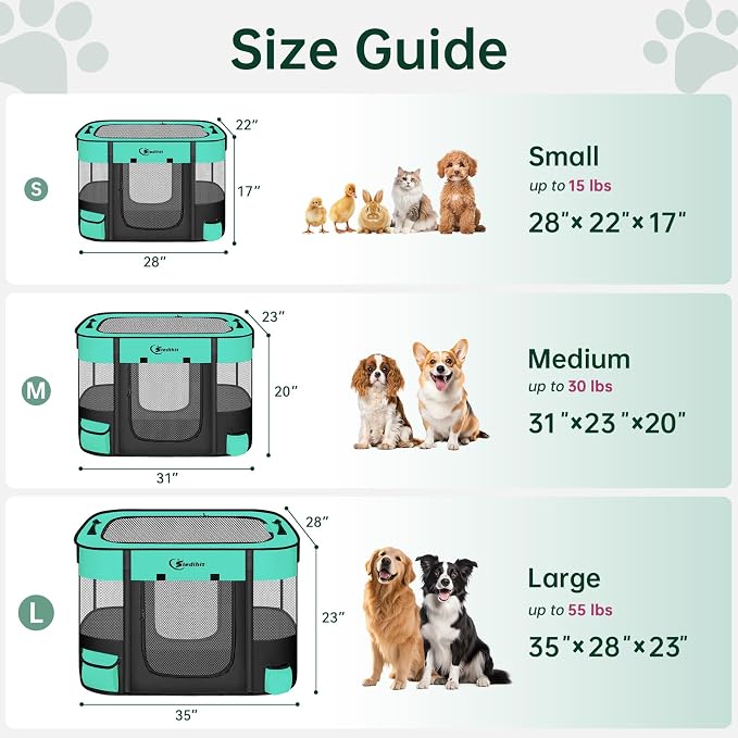 Siedihit Dog Playpen, Cat Pet Puppy Crate, Portable Playpens Indoor Outdoor (Green, Large)