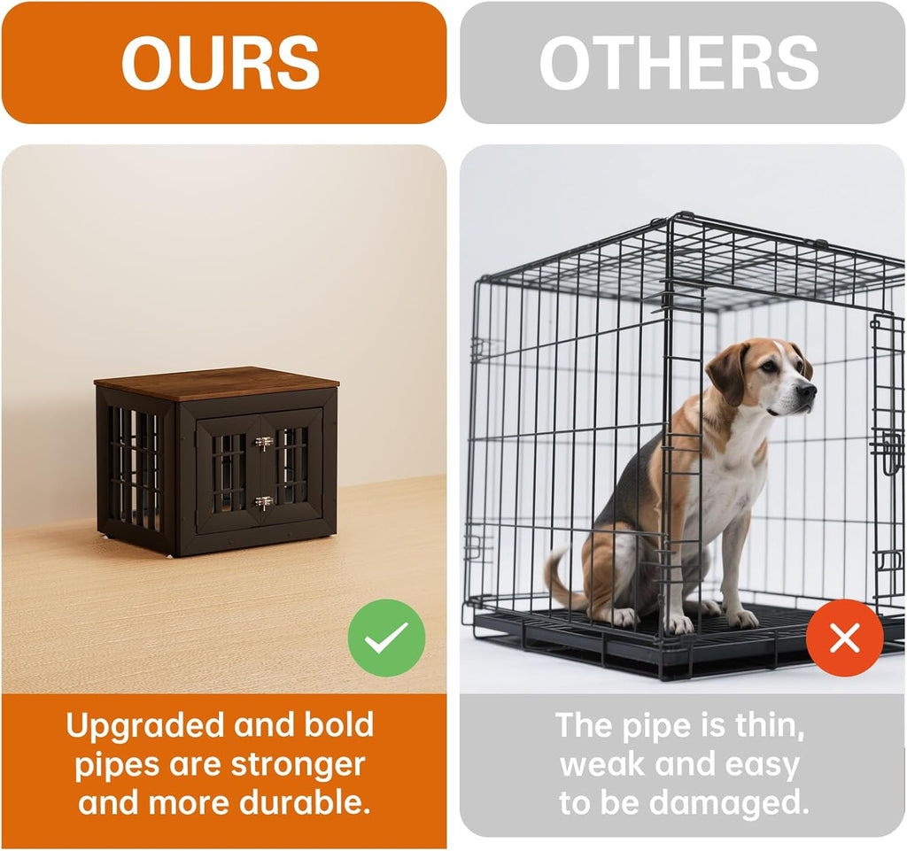 26" Heavy Duty Dog Crate Furniture for Small,Medium and Large Dogs,Rustic Wooden Dog Cage Kennel Indoor Furniture with Waterproof Top,Decorative Pet House Side End Table (Black & Wood)