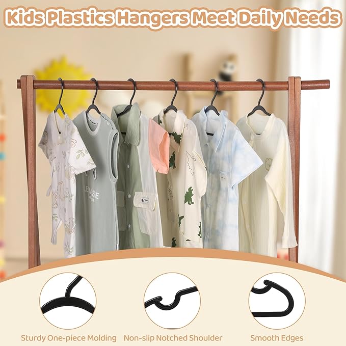 100 Pack Black Baby Hangers 11.42 Inch - Kids Non-Slip Clothes Hangers for Infant & Child, Durable Plastic Children's Hangers for Closet, Pants, Coats, Skirts