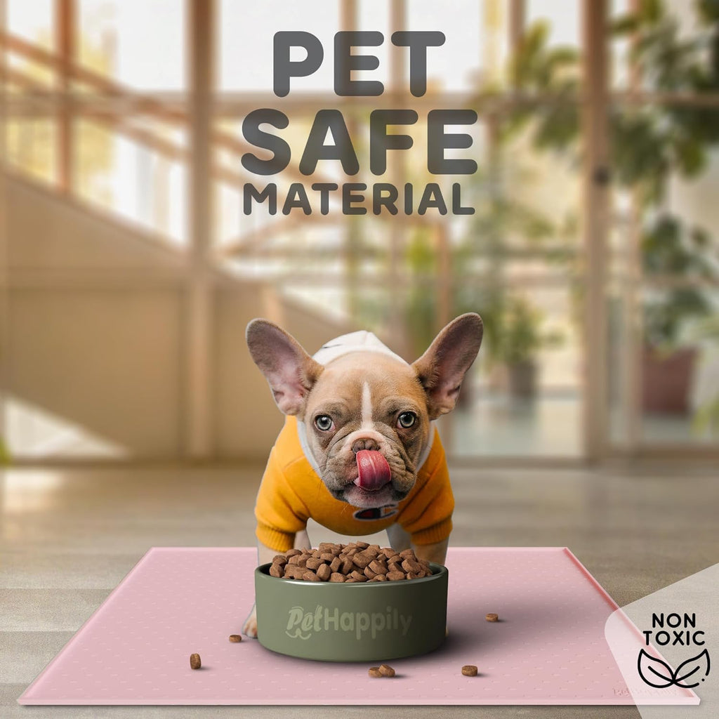Dog Food Mat - 28x18 Raised Edges Dogs Mat for Food and Water Prevent Spill, Waterproof Cat Food Mats Protect Floors, Easy Clean Dog Bowl Mats for Food and Water, Silicone Pet Feeding Placemats Pink