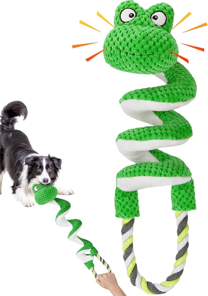 Duty Dog Rope Toys with Crinkle Paper & Squeaker - Interactive Tug of War Pull Toy for Puppy Boredom, Teeth Cleaning -Tough Chew Toys for Small, Medium, and Large Breeds
