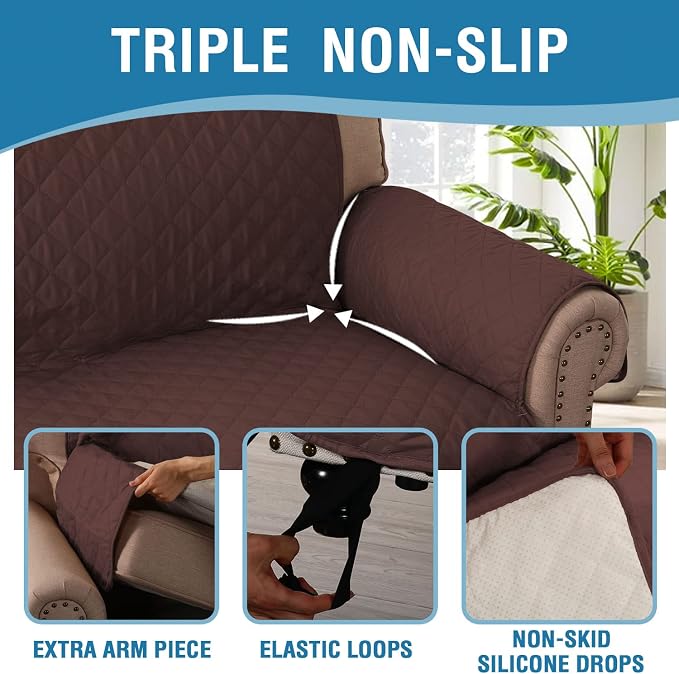 H.VERSAILTEX Couch Cover, Sofa Covers for 3 Cushion Couch, Dog Couch Cover Protector, Furniture Covers for Pets, 100% Waterproof Cover with Non-Skid Backing & Elastic Straps(Sofa, Chocolate)