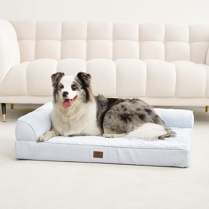 EHEYCIGA Memory Foam Dog Bed, Extra Large Orthopedic Dog Bed, Washblue | Washable Removable Cover, Waterproof Flat Pet Sofa Couch with Nonskid Bottom, 48x35x7.5