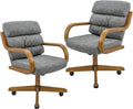 Chromcraft Douglas Set of 2 Casual Dining Chairs Classic Swivel Tilt Dinning Chairs with Casters, Wooden Arm Metal Pedestal Base Chairs with Rolling Wheels for Kitchen & Dining Room
