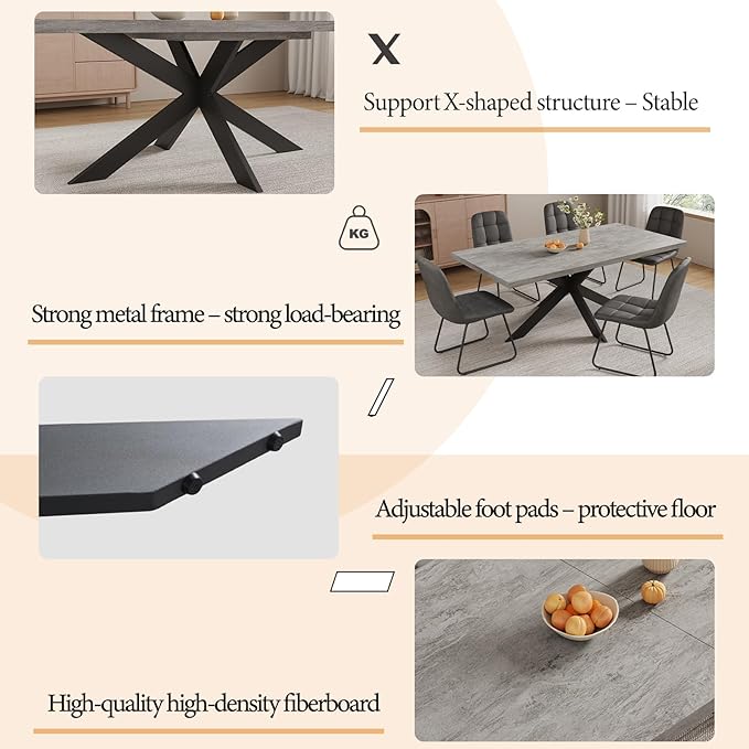 ZckyCine 7-Piece Expandable Dining Table Set, 51"-67" Modern Rectangular Table with 6 Faux Leather Chairs – Space-Saving Kitchen Set for 6, Ideal for Family Meals & Entertaining