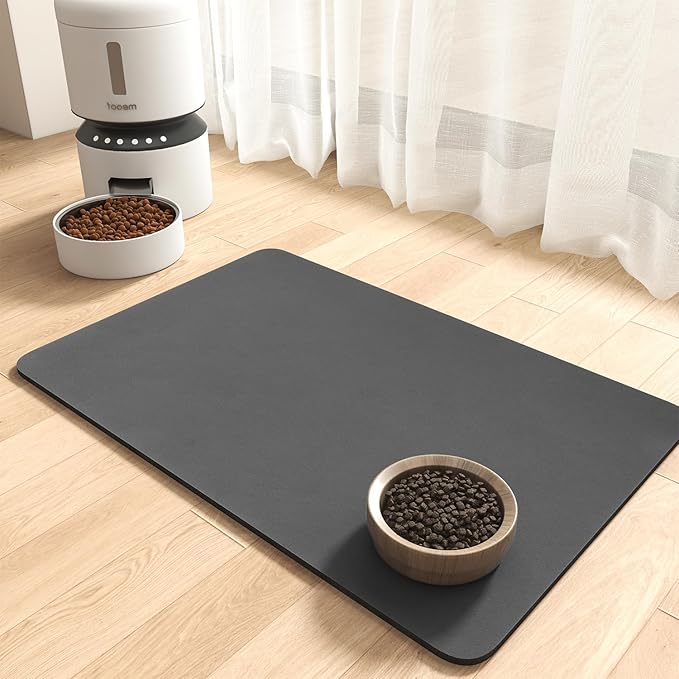 MontVoo-Absorbent Pet Feeding Mat-No Stains Pet Mat for Food and Water Bowl-Quick Dry Cat & Dog Food Mat Water Dispenser Mat-Pet Supplies Mat-Dog Water Bowl Mat for Messy Drinker,（Darkgrey,23"x34"）