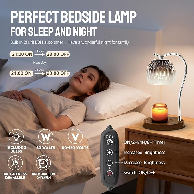 GEEZO Fragrance Candle Warmer Lamp，Electric Candle Warmer with Timer & Dimmer，Mom Christmas Birthday Gifts for Women, House Warming Gifts New Home Bedroom Decor