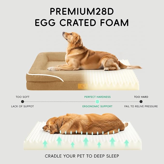 Homemate Dog Bed Medium Sized Dog: 28"x23" Orthopedic Pet Bed with Toy | Large Dogs Bed with Non-Slip Botton & Removable Washable Cover Cat Bed Sofa M Outdoor Crate Pad Couch Brown