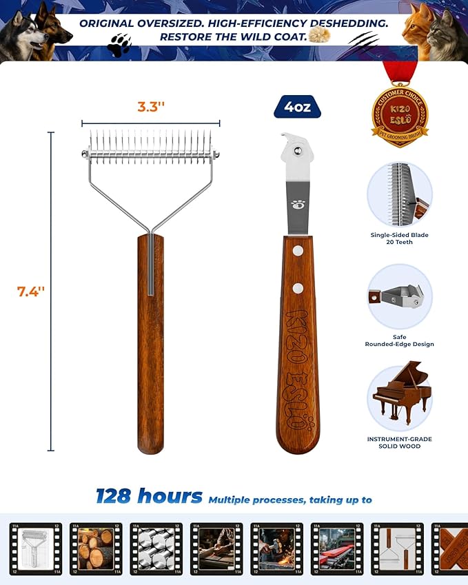 Dog Brush for Shedding 20 Blade Dematting Tool Pet Brush, Undercoat Rake for Large Medium Small Dogs and Cats, Shedding Dog Comb for Grooming, Premium Wood Handle, Efficiently Detangle and Groom Coats
