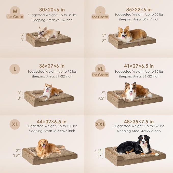 EHEYCIGA Extra Large Dog Bed Othorpedic, Memory Foam XL Dog Bed with Washable Removable Cover, Waterproof Pet Sofa Couch XLarge Size Dogs with Nonskid Bottom, 44x32x6.5, Camel | Washable Removable Cover, Waterproof Flat Pet Sofa Couch with Nonskid Bott...