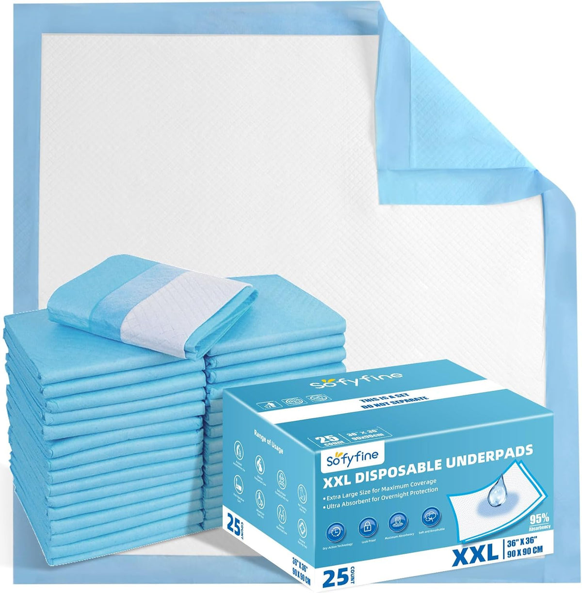 Extra Large Chucks 36"x36" Disposable XXL Heavy Duty Absorbent Elderly Adults Incontinence Bed Pads,Waterproof Thicken Puppy Pee Pad,Changing Underpads for Women and Baby[25 Pads]