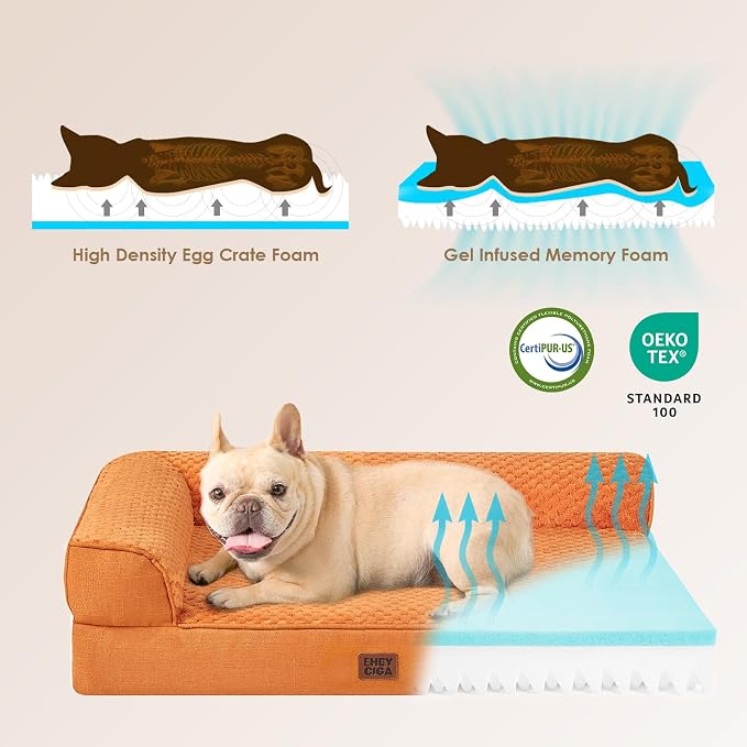 EHEYCIGA Memory Foam Dog Bed, Extra Large Orthopedic Dog Bed, Pumpkin | Washable Removable Cover, Waterproof Flat Pet Sofa Couch with Nonskid Bottom, 48x35x7.5