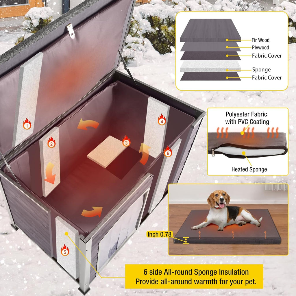 Aivituvin Dog House with Insulated Liner, Outdoor Indoor Weatherproof Dog House for Winter, Suitable for Small & Medium & Large Dogs with Unique All-Around Iron Frame(Grey)