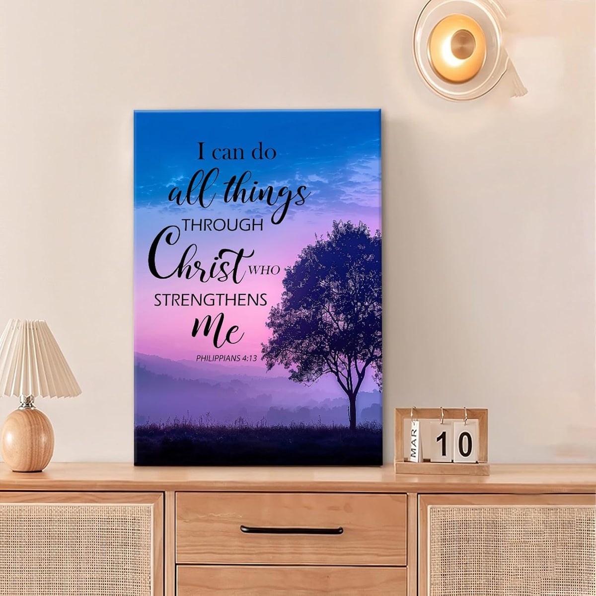 Christian Tree Wall Art I Can Do All Things Canvas Wall Decor Prints Framed Painting Purple Pictures Gifts Artwork for Bathroom Bedroom 16"x24"