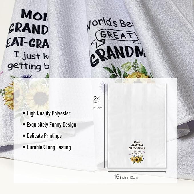 Kitchen Towels for Grandma-Funny Joked Hand Dish DéCor, Absorbent Tea Towel,Gifts for Great Grandmother On Birthday,Christmas,Mother's Day,Thanksgiving 16" x 24"