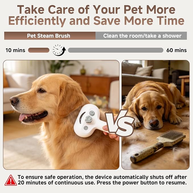 Pet Steam Brush for Dog & Cat - 3-in-1 Steam Grooming Brush for Shedding & Hair Removal - Self Cleaning Spray Comb with Mist for Long Haired Pets, Grey