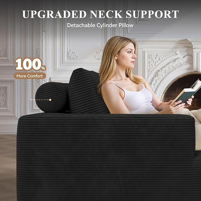 134" Boneless Couches for Living Room,Modular Sectional Sofa with Ottoman,Cloud Couch in a Box,Sponge Compression U Shaped Sofas with Chaise No Assembly Required,Black,1pcs