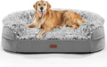 iweepet Fluffy Calming Orthopedic Dog Beds for Large & Extra Large Dogs, Supportive Dog Sofa Bed with 3.7 inch 28D Egg-Crate Foam, Removable Washable Plush Cover, Waterproof Lining,44’’,Grey