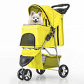 MoNiBloom Foldable Pet Stroller with Waterproof Cover, 3-Wheels Dog Strolling Cart for Small/Medium Dogs and Cats with Storage Basket and Cup Holder, Breathable and Visible Mesh for All-Season, Yellow