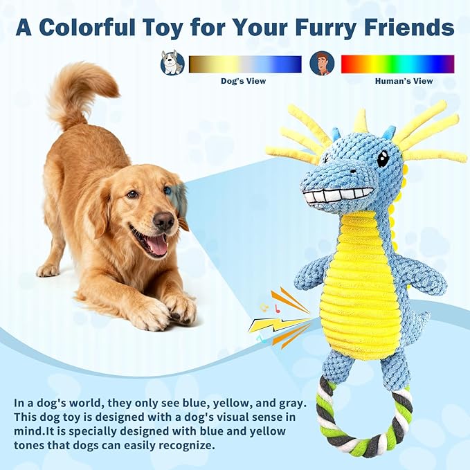 Squeaky Dog Toys for Large Dogs- Tough Squeaky Dog Toys to Keep Them Busy- Durable Plush Stuffed Chew Toy for Boredom, Tug of-War, for Small Medium Large Dogs (Blue)