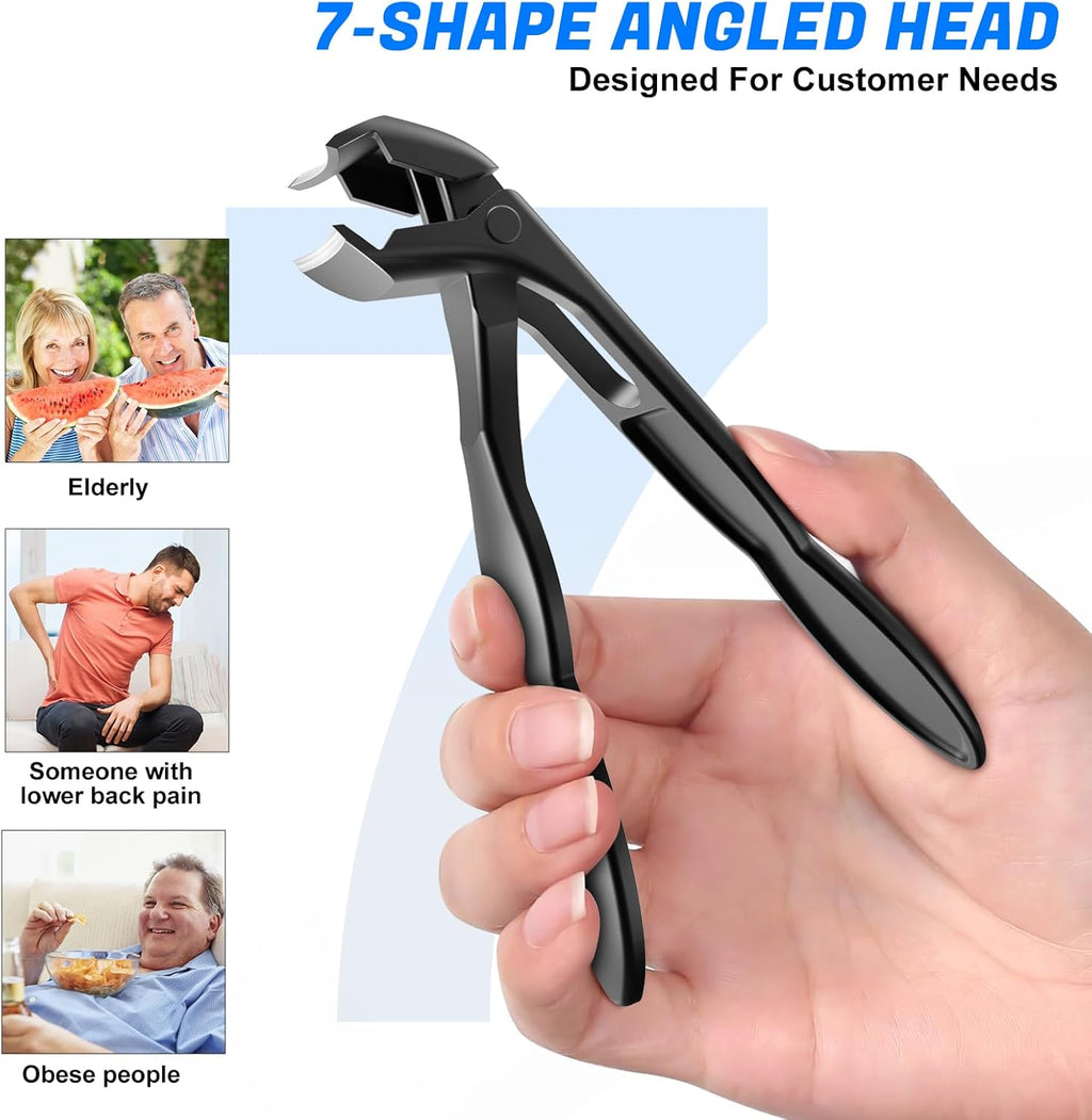 Toenail Clippers for Seniors Ingrown Thick Toenails, 2025 Angled Head Toe Nail Clippers with Catcher, Heavy Duty 45° Slanted Toenail Clippers, 37mm Wide Opening Nail Cutter with Long Handle, 6PCS