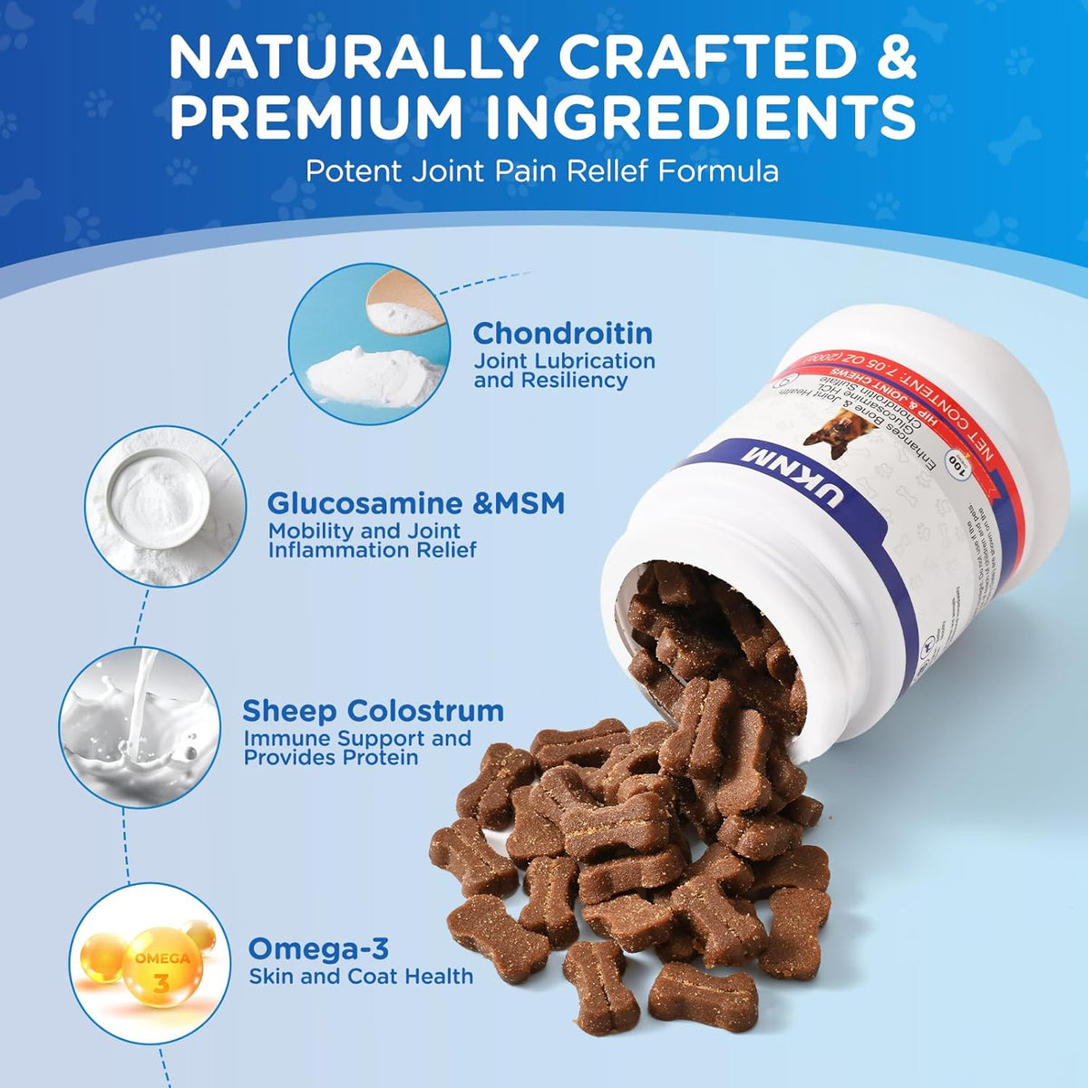 Dog Hip and Joint Supplement,100 Count,Chicken Flavor,Pain and Inflammation Relief Chews with Glucosamine, MSM, Vitamin C, Omega 3,Treats Hip Dysplasia, Arthritis,for Hip & Joint Health, Pain Relief