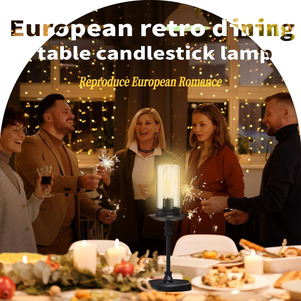 Vintage Cordless LED Candle Table Lamp Rechargeable Battery Powered Lamp, Touch Control, Metal Finish, Suitable for Bedroom, Dining Room, Wedding, Thanksgiving, Christmas, Wedding, Party, Birthday