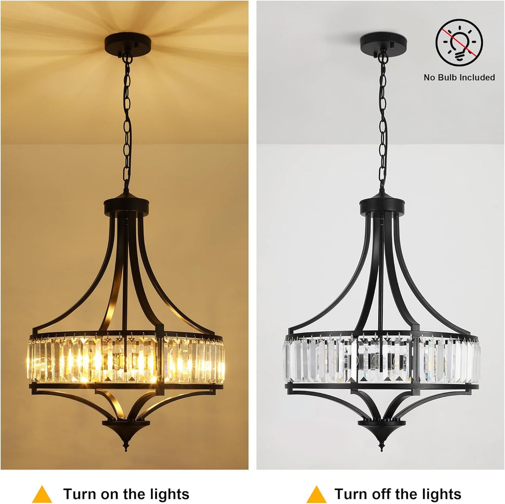 20" Modern Farmhouse Crystal Chandeliers for Dining Room, 5-Light Black Antique Pendant Chandelier, Contemporary Hanging Light Fixture for Living Room Bedroom Foyer Kitchen Island Entryway