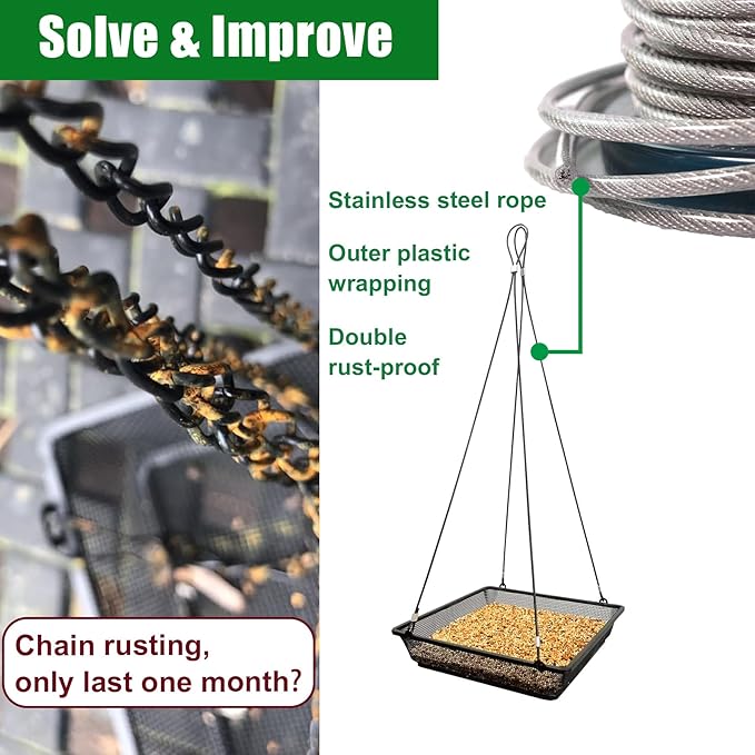 Hanging Bird Feeder Tray for Outside Wild Birds,Platform Bird Feeding Metal Mesh Seed Tray,Great Decoration for Garden Backyard