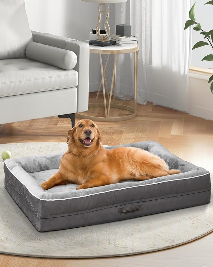 Upvilla Orthopedic Dog Bed XXL, Four-Sided Dog Sofa, Washable Cover, Gray | Removable Waterproof Dog Bed Cover, Egg-Crate Orthopedic Foam, Built-In Carry Handle, Indoor Large Pet Beds, Cat Beds
