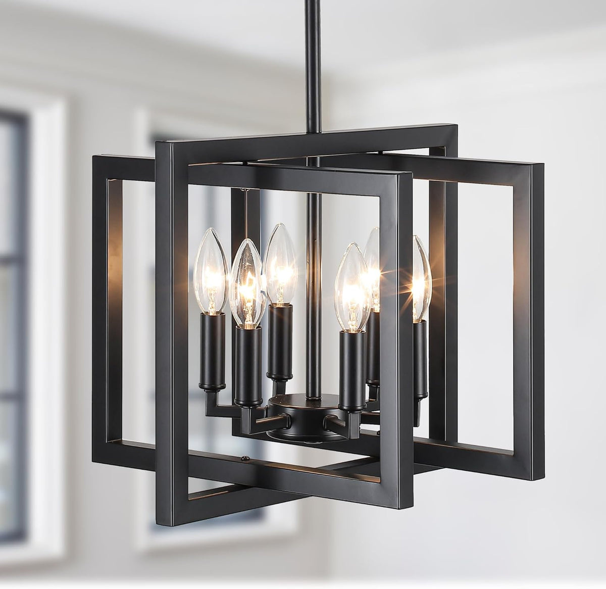 ANKYLHUA Black Chandelier,6-Lights Ceiling Light Fixture E12,Adjustable Hight Pendant Lights Kitchen Island,Chandeliers for Dining Room Bedroom,Entryway,Foyer