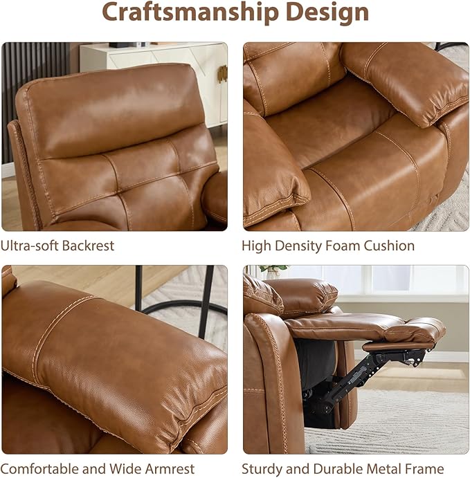 CANMOV Genuine Leather Power Recliner Sofa Set, Power Recliner Chair and Loveseat Set, 2 Pieces Leather Couch with Storage Console, USB Ports, Cup Holders for Living Room,Brown