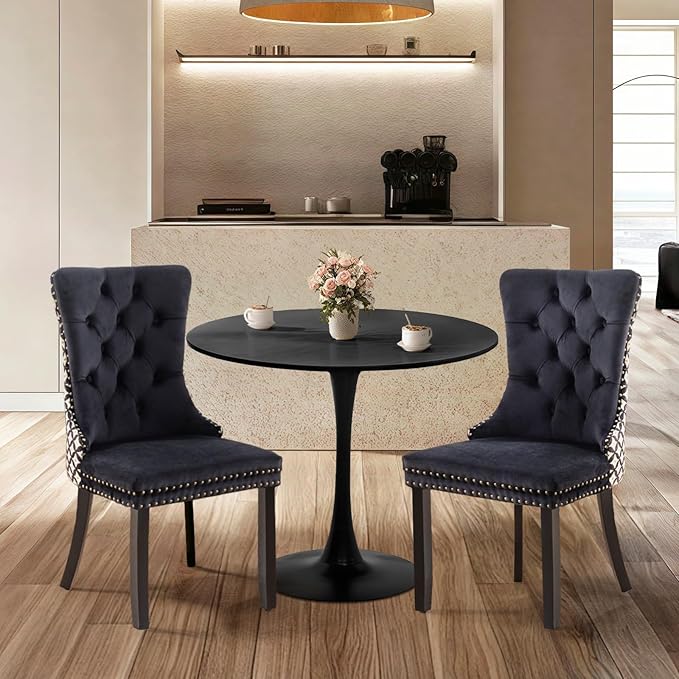 SoarFlash Kitchen Table and Chairs for 2, 24" Dining Table Set for 2 with Velvet Upholstered Chairs, 3 Piece Round Kitchen Table Set, Dining Room Table Set for Small Space, Apartment