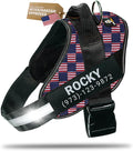 Personalized Dog Harness with Custom Name Patches, Adjustable Reflective No Choke Dog Vest with Handle for Small Sized Dog, US Flag, S